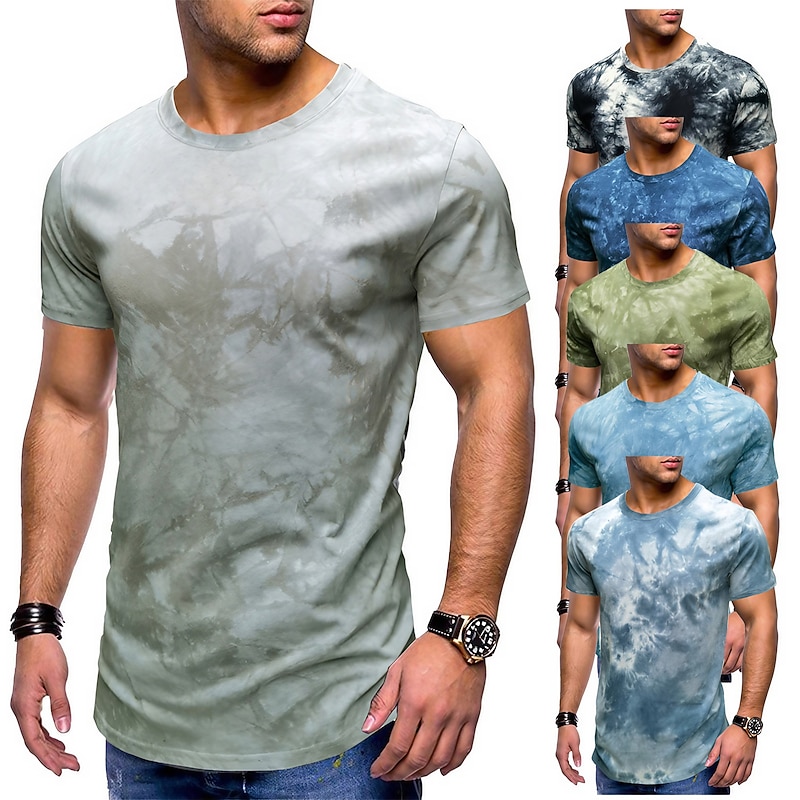 Men's T Shirt Short Sleeve Crew Neck Summer Tie Dye Fashion Classic Comfortable Street Casual Sports Black Blue Dusty Blue Top Tee for Men