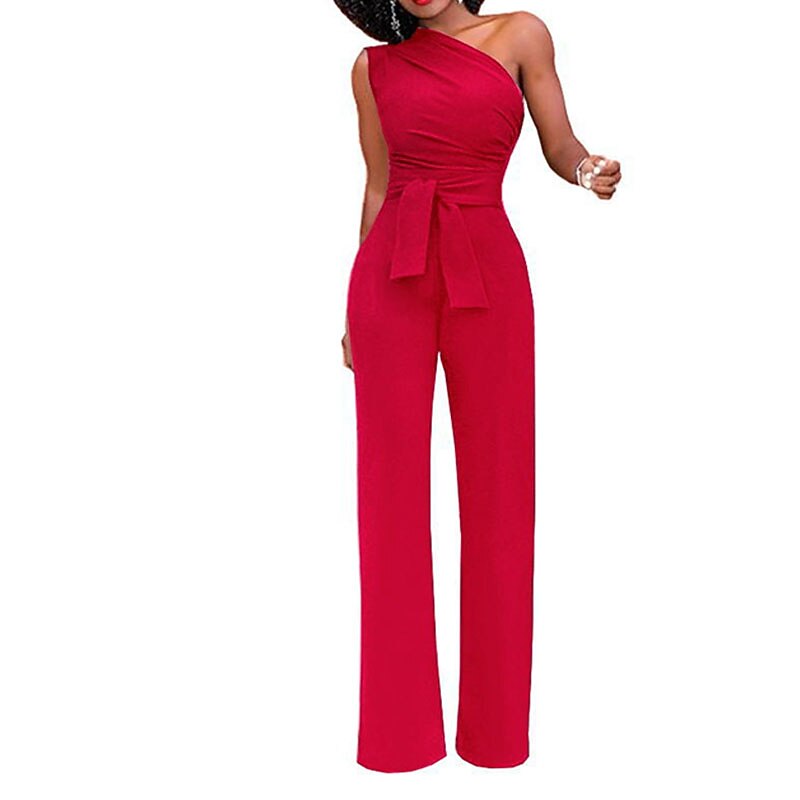 Women Party Jumpsuit Backless Lace up Solid Color One Shoulder Elegant Party Street Regular Fit Sleeveless Green Blue White S M L Spring2