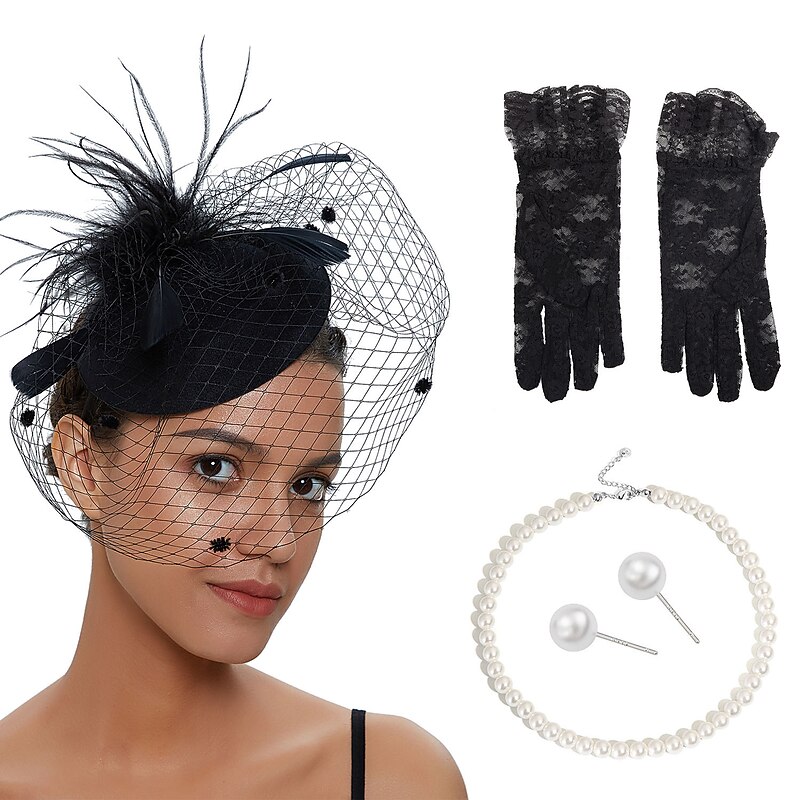 Retro Vintage 1950s 1920s Headpiece Party Costume Fascinator Hat Fancy Dress Women's Masquerade Party / Evening Bachelorette Party Adults' Gloves Earrings Necklace