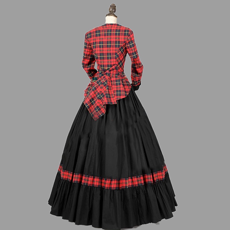 Retro Vintage Rococo 18th Century Dress Prom Dress Plus Size Plaid Checkered Fancy Dress Women's Masquerade Party Casual Daily Carnival of Venice Adults Dress3