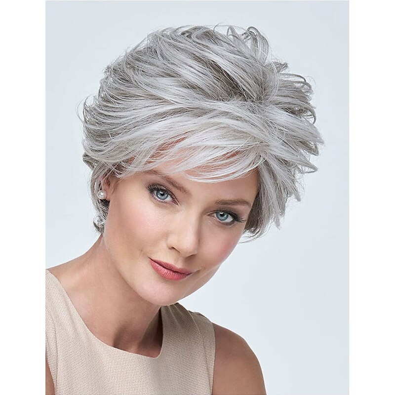 Bob Short Gray Wigs for Women Mixed Gary Cute Straight Pixie Bob Wig Synthetic Haircuts