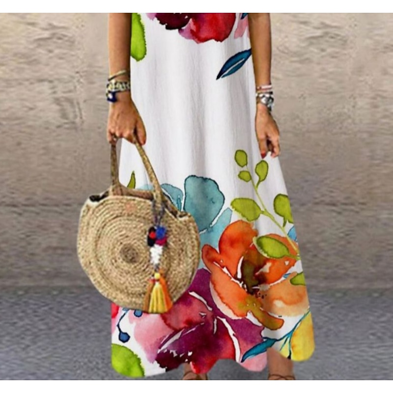 Women's Maxi Dress Casual Dress Sundress Shift Dress Fashion Vacation Party Casual Regular Fit Floral Print Sleeveless Crew Neck Rainbow Summer Spring Fall Autumn3