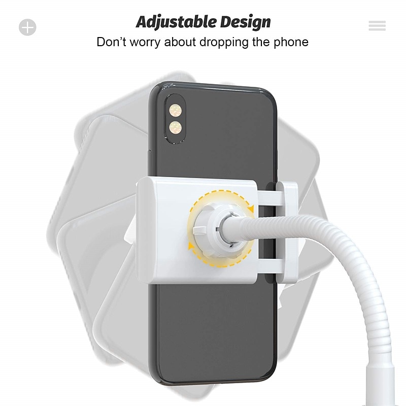 Cell Phone Stand, Adjustable Height & Angle Phone Holder Gooseneck Flexible Arm Universal Phone Stand for Desk, Aluminum Alloy Desktop Cell Phone Holder Compatible with 3.5"-6.5" Device3