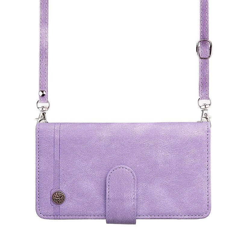 Phone Case For Samsung Galaxy Z Fold 4 Z Fold 3 Wallet Case Zipper with Adjustable  Neck Strap with Removable Cross Body Strap Solid Colored PU Leather4