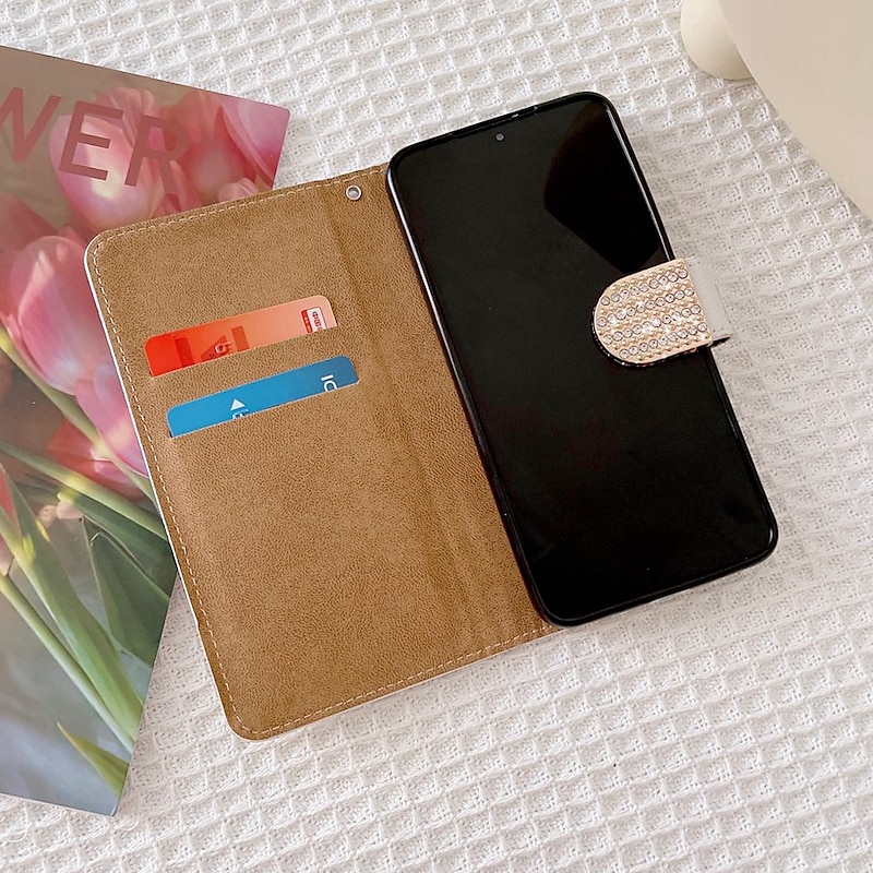 Phone Case For Samsung Galaxy S25 S24 S23 S22 S21 FE S21 Ultra Plus A55 5G A35 5G A25 A15 Wallet Case Bling Rhinestone with Phone Strap Glitter Shine Crystal Diamond PU Leather4