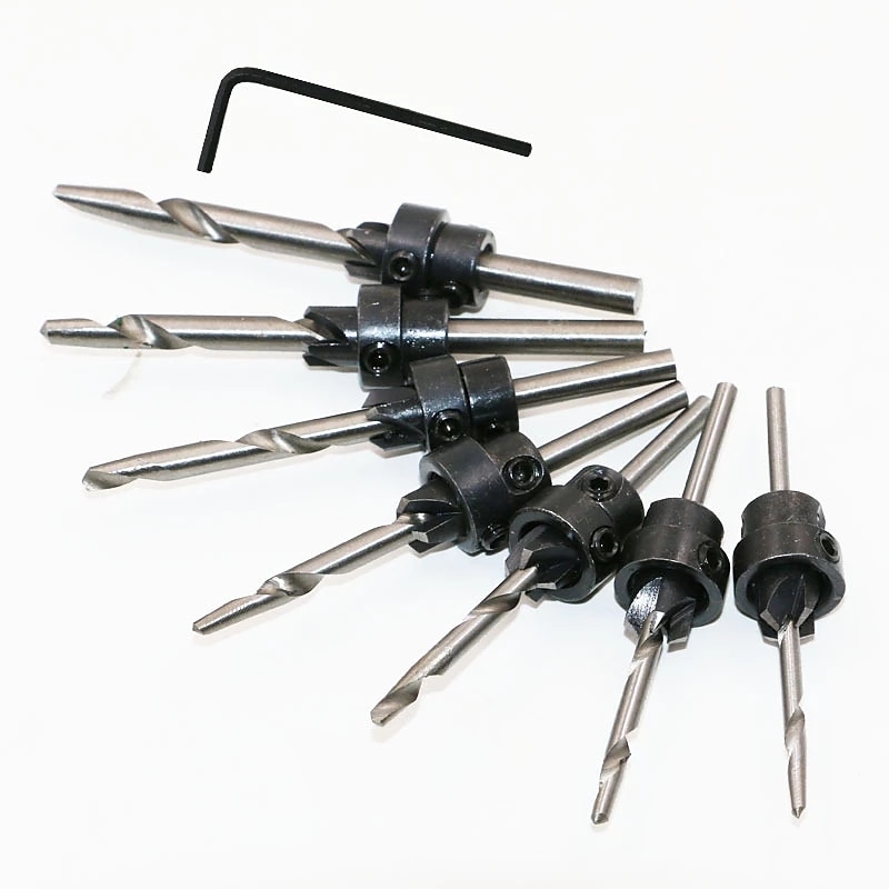 Countersink Drill Bits With Adjustable Depth Stop Collar Wood Woodworking 7pc Drilling Hole Saw 4 Flute2