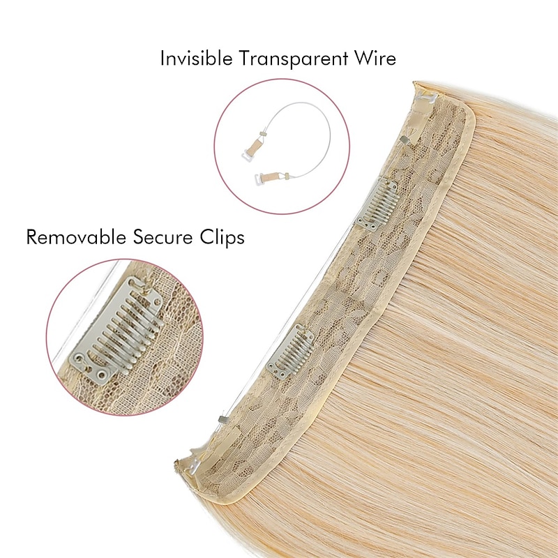 Invisible Wire Hair Extensions with Transparent Headband Adjustable Size Removable Secure Clips in Straight Secret Hairpiece for Women2