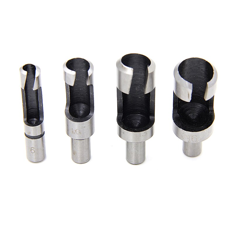 4pcs 6.3mm Round Shank Carbon Steel Wood Plug Cutter 6-8-13-16mm Woodworker Wood Drilling Tennon Plug Hole Cutters Drill Bit4
