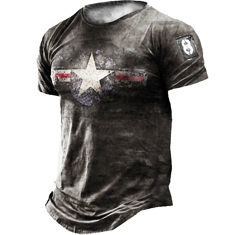 Men's Unisex Star Graphic Prints T Shirt Distressed T Shirt Short Sleeve T shirt 3D Print Crew Neck Shirt Vintage Sports Designer Outdoor Street Daily Light Brown Gold Brown Summer Clothing Apparel S3