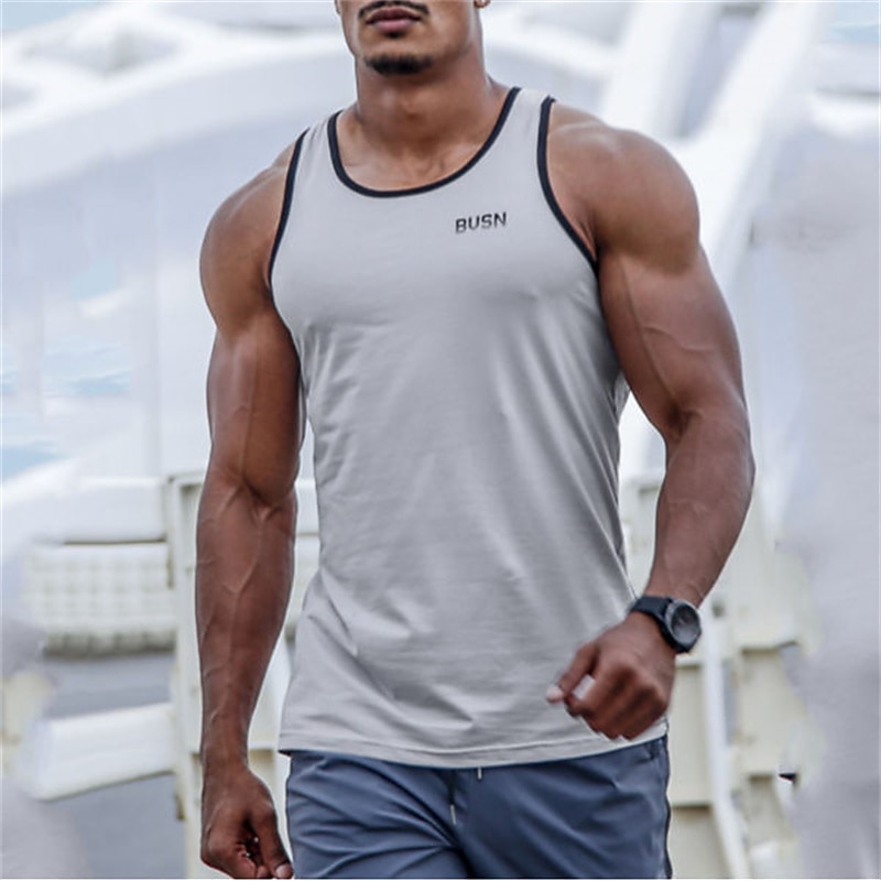 Men's Tank Top Cotton Blend Vest Top Undershirt Sleeveless Shirt Solid Color Crew Neck Hot Stamping Street Casual Sleeveless Print Clothing Apparel Sports Fashion Comfortable2