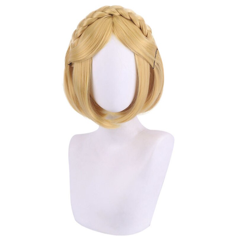 Blonde Bob Wig The Legend of Zelda Zelda Cosplay Wigs Women's Bob Braid 14 inch Heat Resistant Fiber Curly Plaited Blonde Teen Adults' Anime Wig Halloween Wig3
