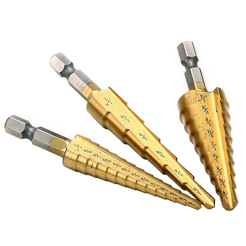 3pcs HSS Step Drill Hexagonal Straight Groove Metal Drilling Bit Multifunctional Tool Steel Plate Opener Step Drilling4