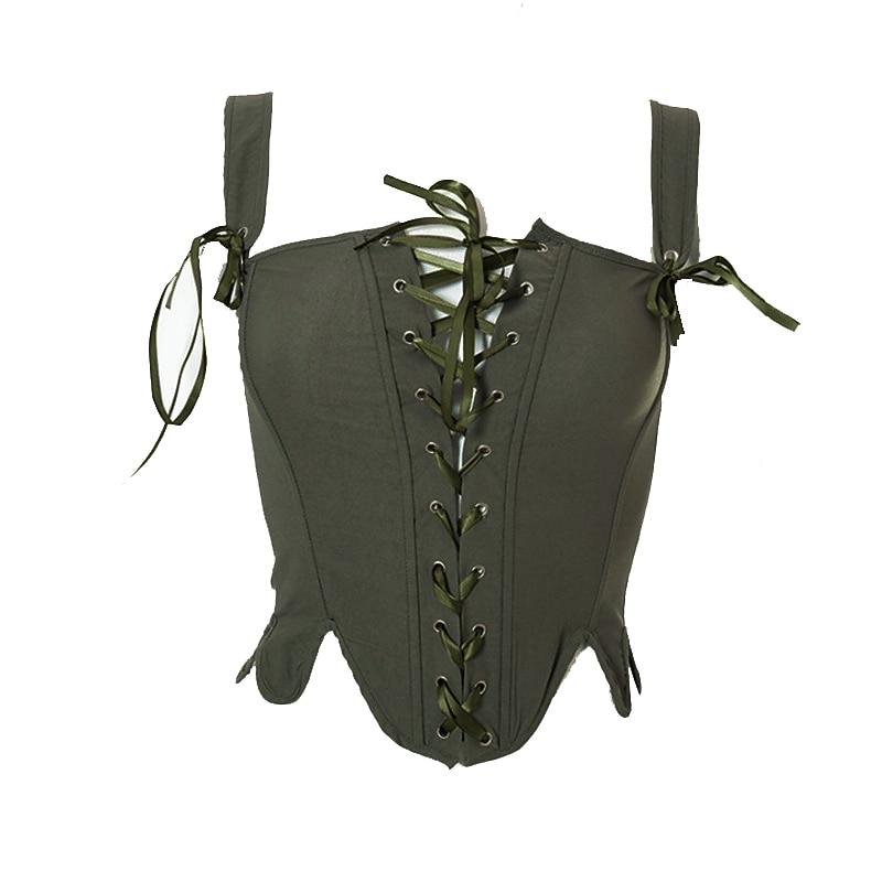 Corset Women's Corset Tops Simple Style Overbust Corset Backless Tummy Control Pure Color Lace Up Prom Party & Evening Club Spring Summer Army Green Khaki Home Outfits4