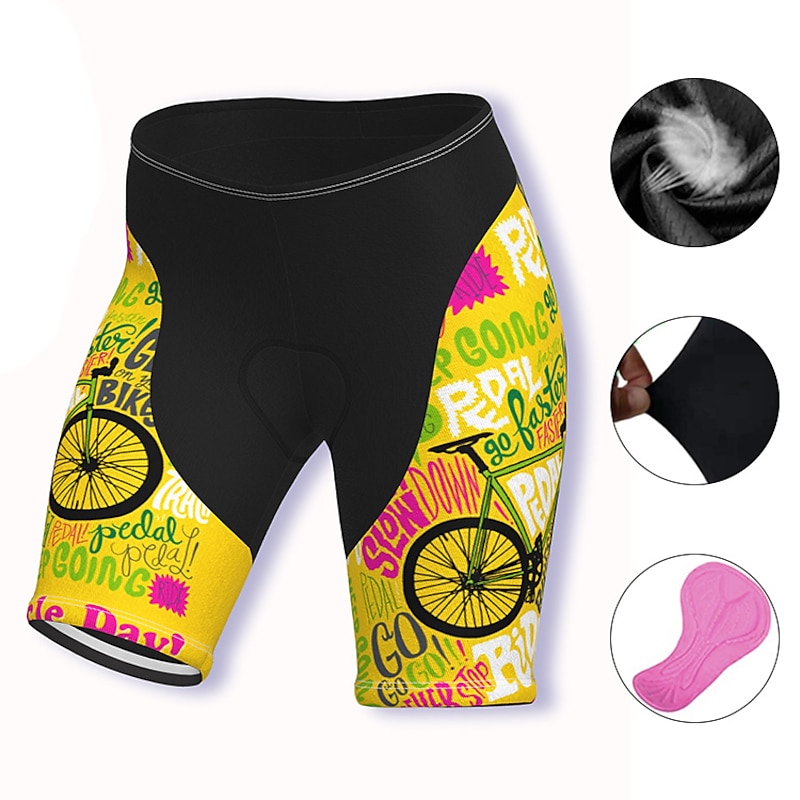 Women's Graphic Patterned Letter & Number Cycling Road Shorts Bike Shorts Cycling Padded Shorts Bike Shorts Pants Mountain Bike MTB Road Bike Cycling Sports 3D Pad Fast Dry Quick Dry Soft Yellow Pink