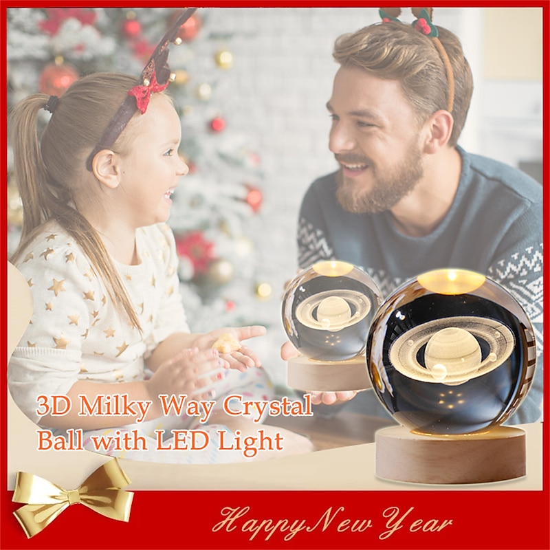 Glowing Planetary Galaxy Crystal Ball Night Lights USB Power Warm White Bedside Light Christmas Kid Gift Night Lamp2