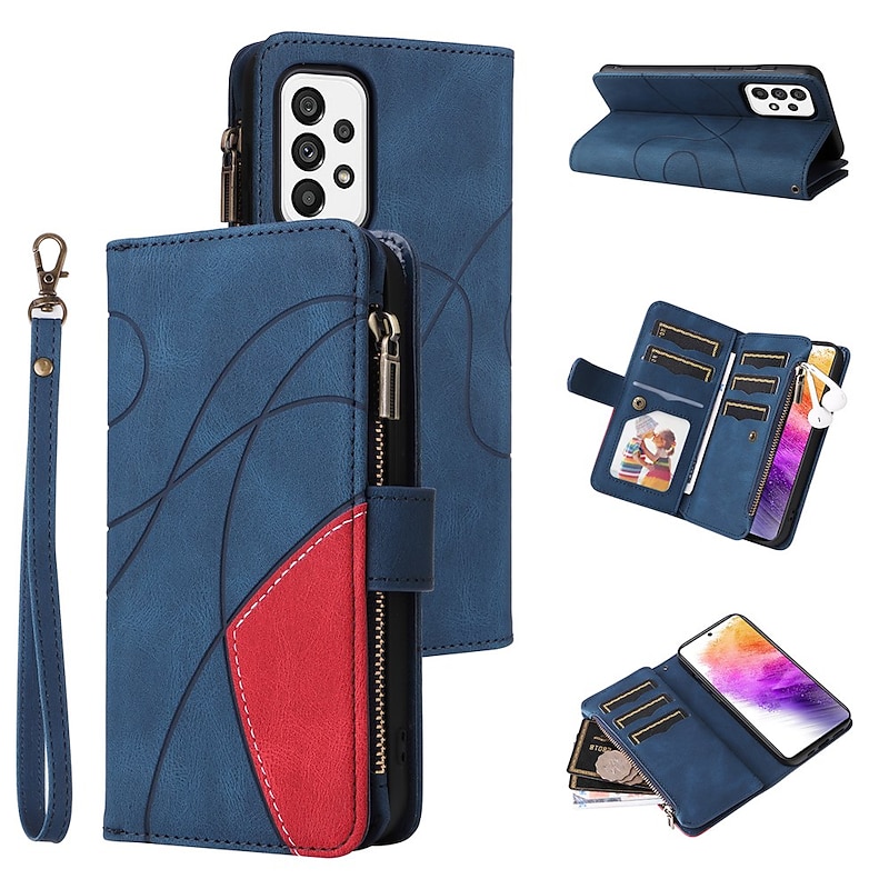 Phone Case For Samsung Galaxy S25 S24 S23 S22 S21 FE S21 Ultra Plus A73 A53 A33 S20 Wallet Case Flip Zipper with Wrist Strap Solid Colored PU Leather