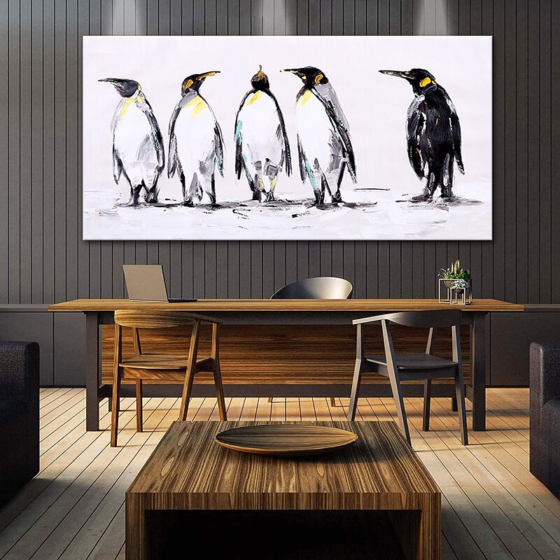 Oil Painting 100% Handmade Hand Painted Wall Art On Canvas Horizontal Abstract Penguins Animals Modern Home Decoration Decor Rolled Canvas No Frame Unstretched4