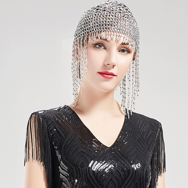 Beaded Cap 1920s Bride Headpiece Retro Vintage Roaring 20s The Great Gatsby Women's Cosplay Costume Casual Daily Hat Masquerade2