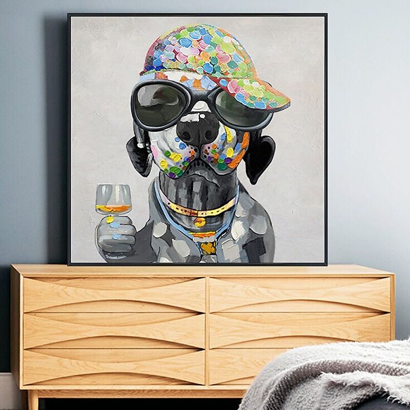 Oil Painting Hand Painted Square Abstract Animals Contemporary Modern Rolled Canvas (No Frame)4