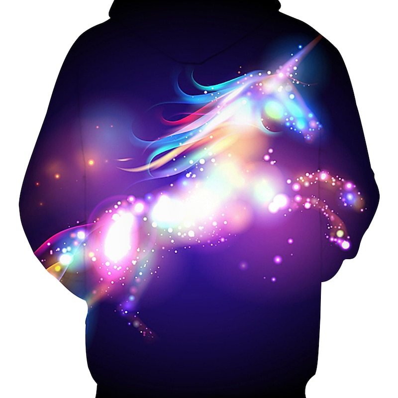 Kids Girls' Hoodie & Sweatshirt Long Sleeve Horse 3D Print Graphic Starry Sky Animal Print Rainbow Children Tops Active Fantasy School 3-12 Years4