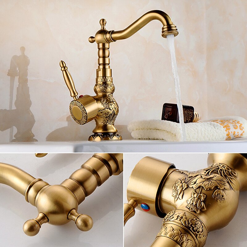 Kitchen faucet - Single Handle One Hole Antique Brass Standard Spout Centerset Retro Vintage Kitchen Taps2