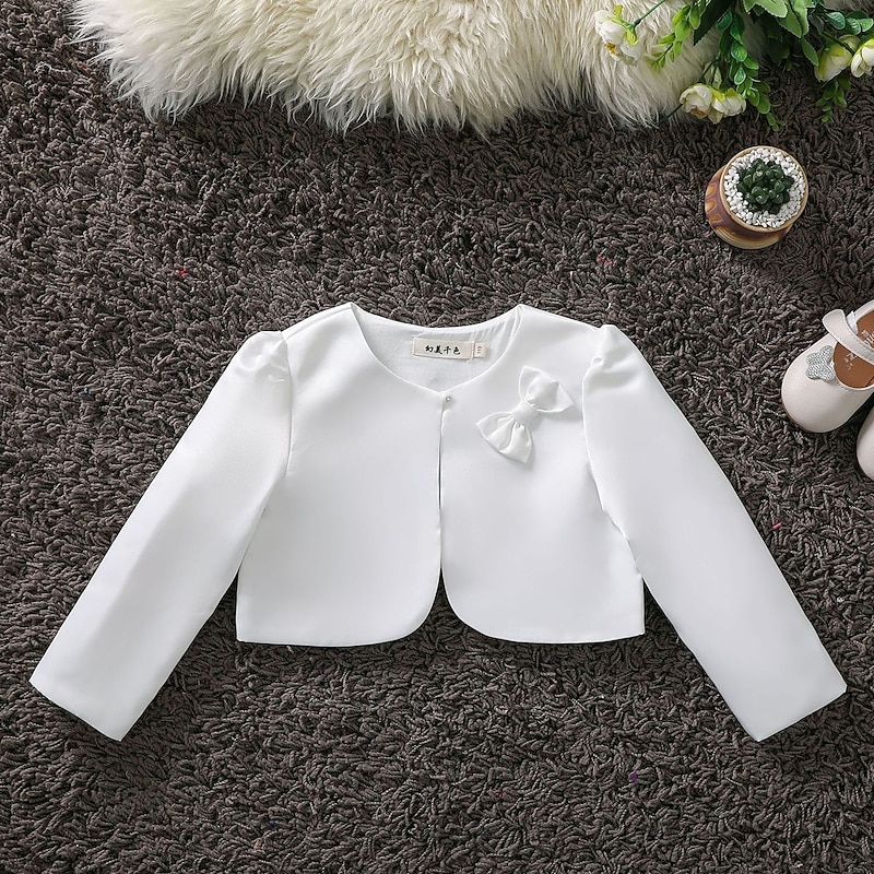 Kids Girls' Coat Cloak Cape Outerwear Plain Long Sleeve Bow Coat Party Active Adorable White Summer Spring 2-12 Years