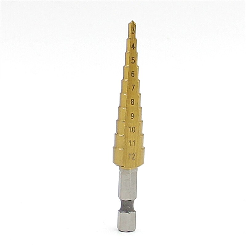 HSS Step Drill Bits 3mm-12mm Straight Flute Power Tools 1/4 Hex Shank Wholesale Price 10 Steps Metal Drilling Titanium4