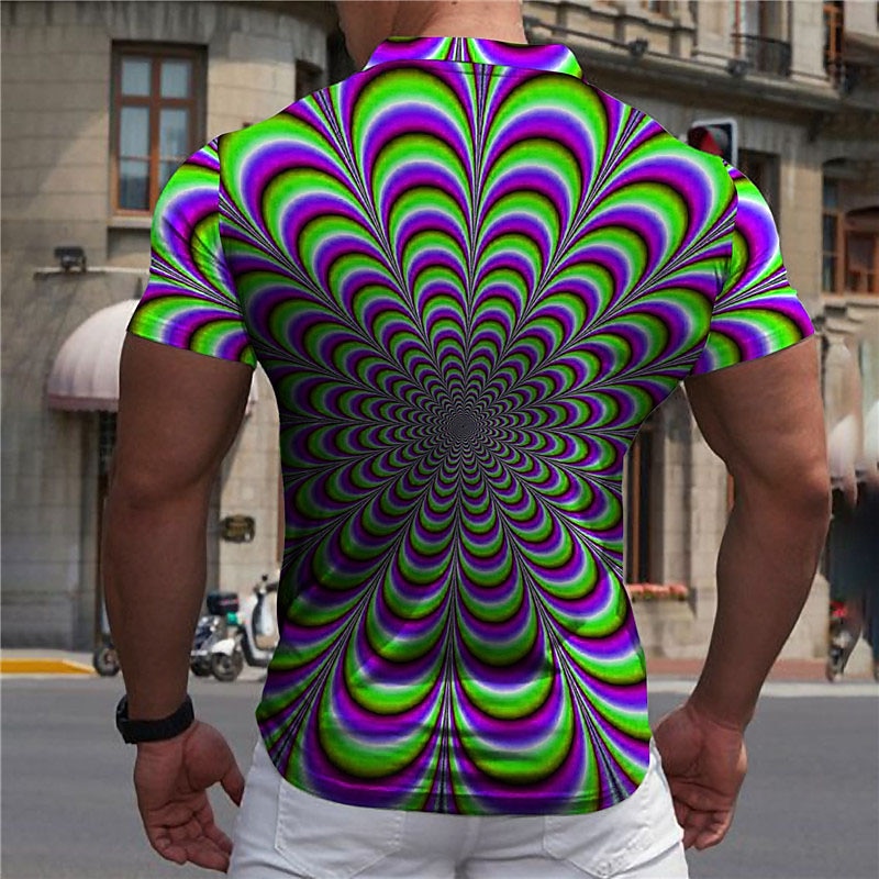 Men's Collar Polo Shirt Optical Illusion Golf Shirt Turndown Green Blue Purple Black 3D Print Casual Daily Short Sleeve Button-Down Print Clothing Apparel Fashion Designer Casual Breathable / Sports2