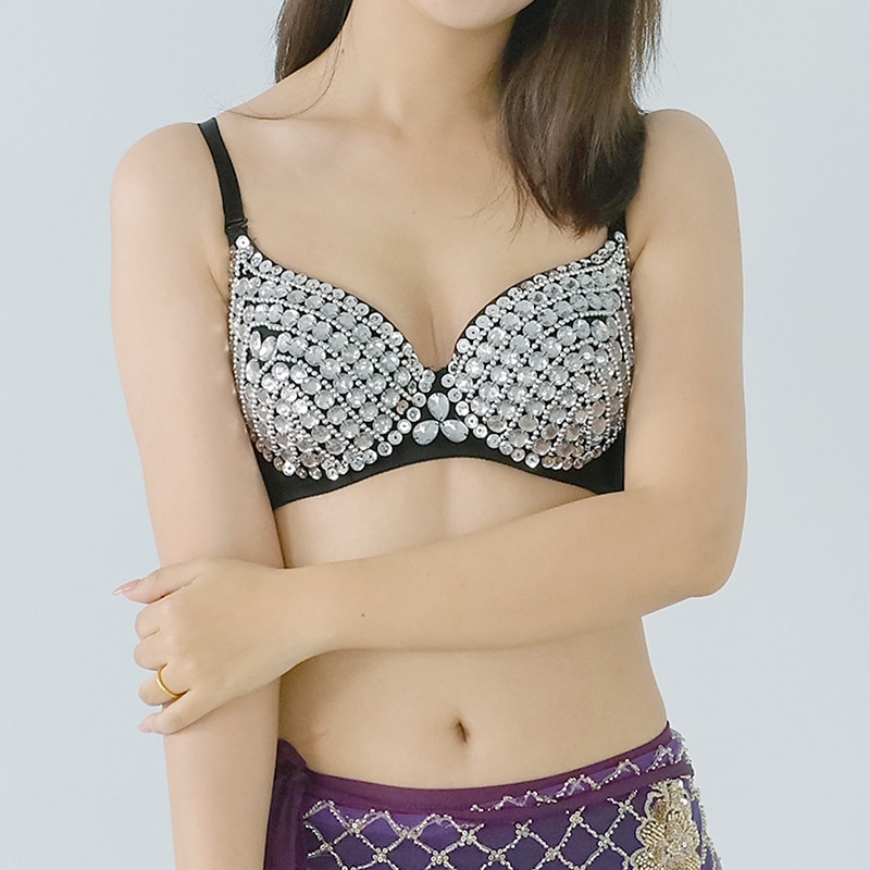 Belly Dance Pole dance Bra Beading Splicing Sequins Women's Training Performance Sleeveless Sequined Polyester2