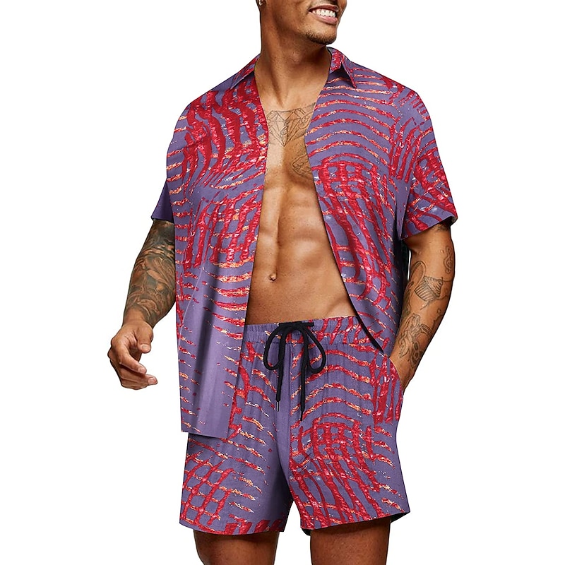 Men's Graphic Palm Leaf Tropical Plants 2pcs Shirts Sets Summer Hawaiian Shirt Short Sleeve Short Pants Turndown Designer Beach Vacation Casual Daily 3D Summer Silver Red / White Green / Black3