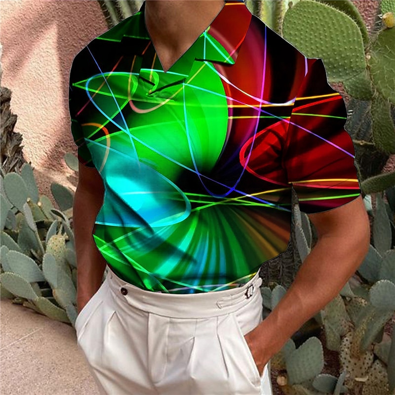 Men's Abstract Linear Polo Shirts Golf Shirt Short Sleeve Shirt Turndown Casual Daily 3D Print Pink Blue Green Gray Print Clothing Apparel Fashion Designer Casual Breathable3