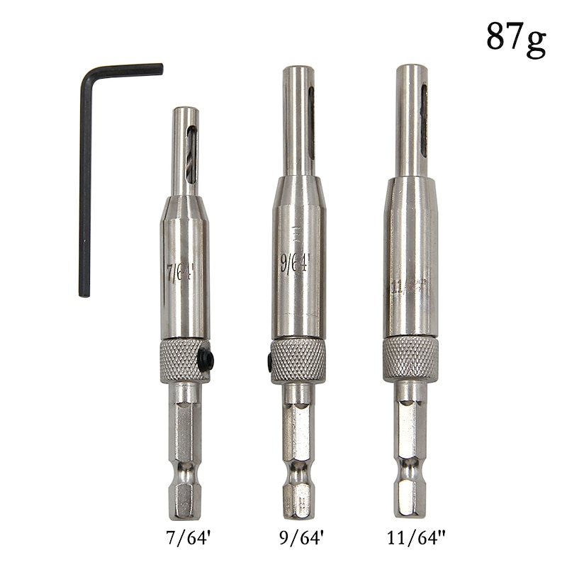 3pcs Door Lock & Hinge Drill Bit Set Self Centering Pilot Hole HSS Hex Shank Wood Tool Hole Saw DIY Wholesale Price  7/64 9/64 11/642