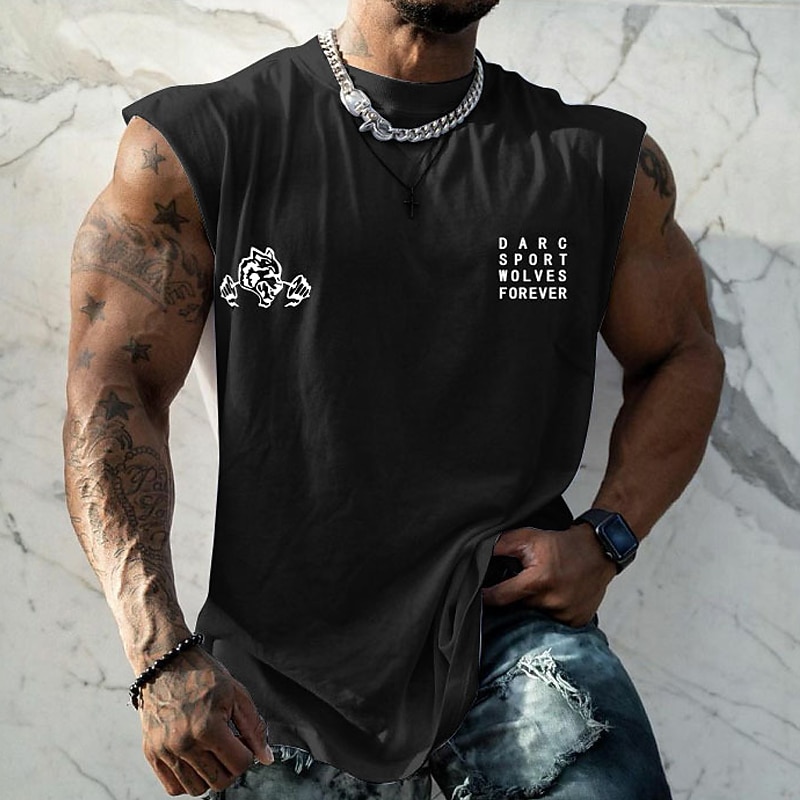 Men's Graphic Letter Gym Tank Top Vest Top Undershirt Casual Style Classic Style Sleeveless T shirt Hot Stamping Crew Neck Shirt Sports Lightweight Big and Tall Vacation Casual Daily Black White Navy4