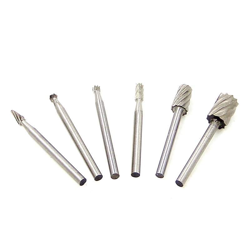6pcs 1/8'' Shank HSS Steel Rotary Burrs Cutter Engraving Grinding Bit For Rotary File Cutter Tools Woodworking DIY