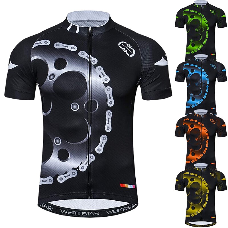 Men's Cycling Jersey Graphic Geometric Patterned Short Sleeve Bike Jersey with 3 Rear Pockets Mountain Bike MTB Road Bike Cycling Quick Dry Soft Back Pocket Comfortable Sports Black Blue Orange