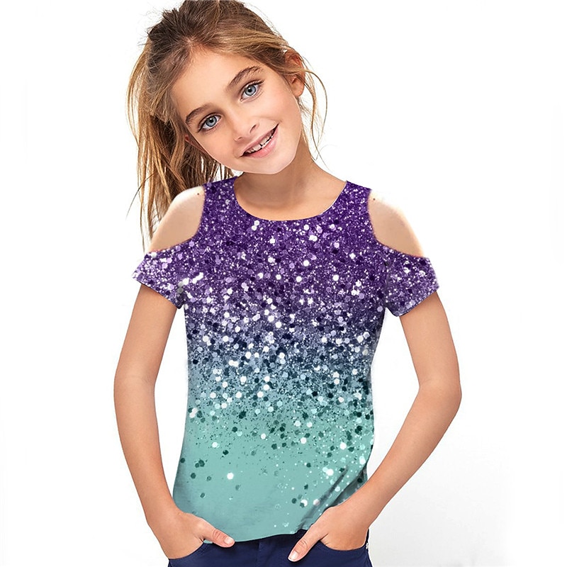 Girls' 3D Gradient T shirt Short Sleeve 3D Print Summer Spring Active Fashion Cute Kids 3-12 Years Outdoor Daily Regular Fit