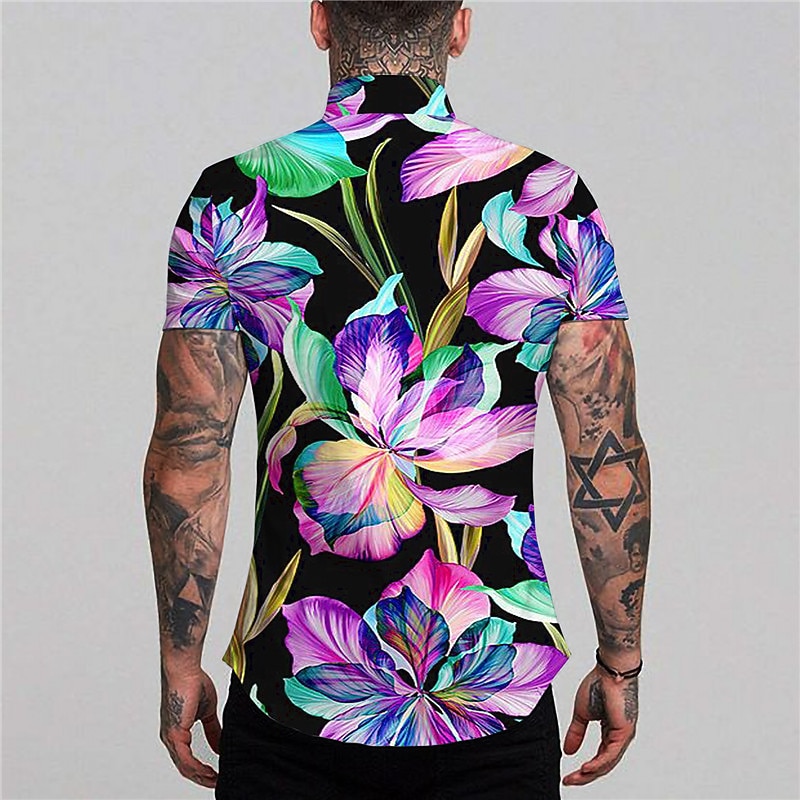 Men's Floral Tropical Flowers Shirt Summer Hawaiian Shirt Aloha Shirt Short Sleeve Shirt Turndown Fashion Designer Casual Outdoor Street Casual Black White Yellow Print S M L2