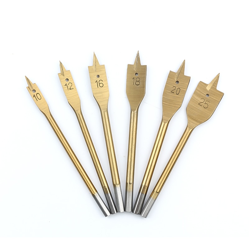 6pcs/set 10mm-25mm  Flat Drill Long High-carbon Steel Wood Flat Drill Set Woodworking Spade Drill Bits