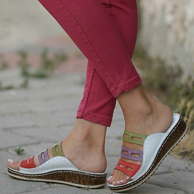 Colorful Women's Open-Toe Wedge Sandals with Cut-Out Design for Boho Summer and Casual Wear