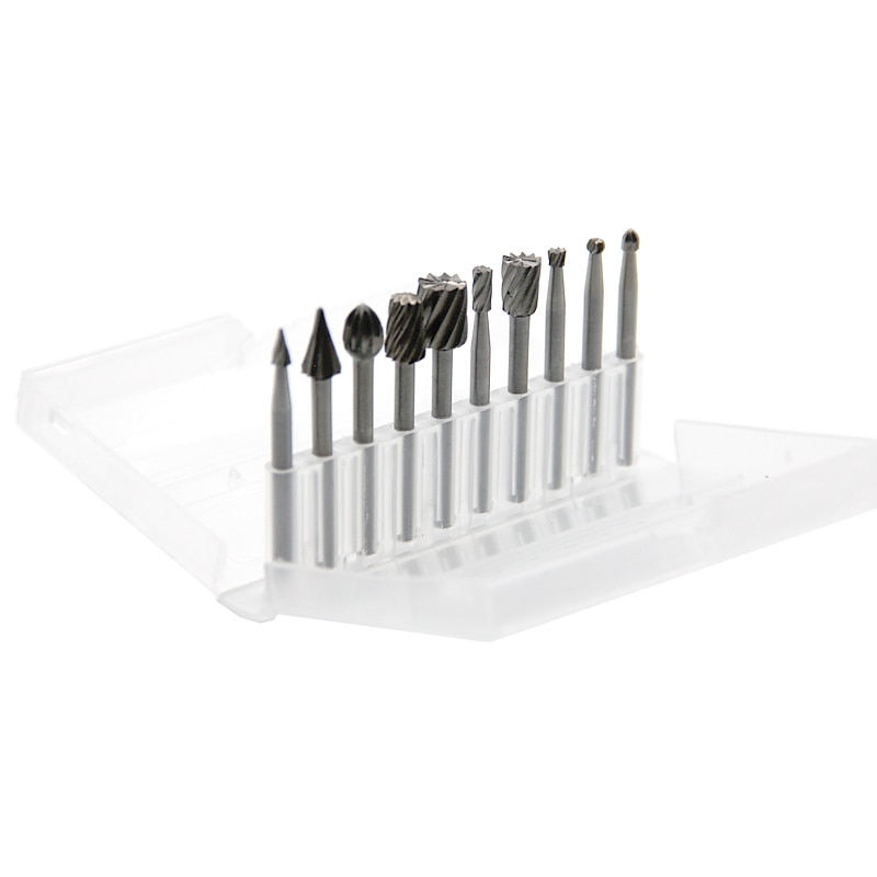 10pcs 1/8'' Shank HSS Steel Rotary Burrs Cutter Transparent Plastic Box Engraving Grinding Bit For Rotary File Cutter Tools Woodworking DIY3