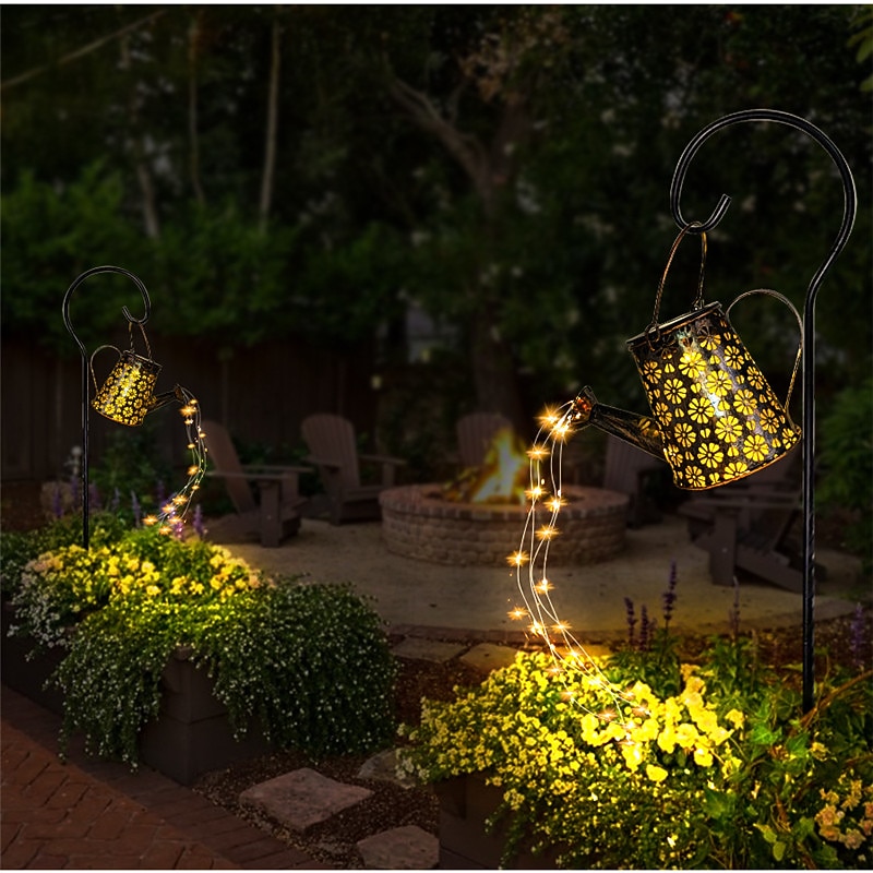 Outdoor Solar Watering Can Lights Hanging Kettle Lantern Light String Waterproof For Garden Yard Flower Bed Garland Decor Metal Retro Lamp4
