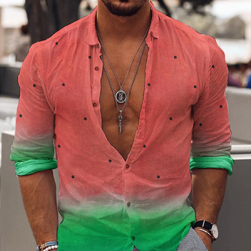 Men's Watermelon Shirt Button Up Shirt Long Sleeve Fashion Designer Casual Outdoor Casual Daily Spring & Summer Turndown Button-Down Red