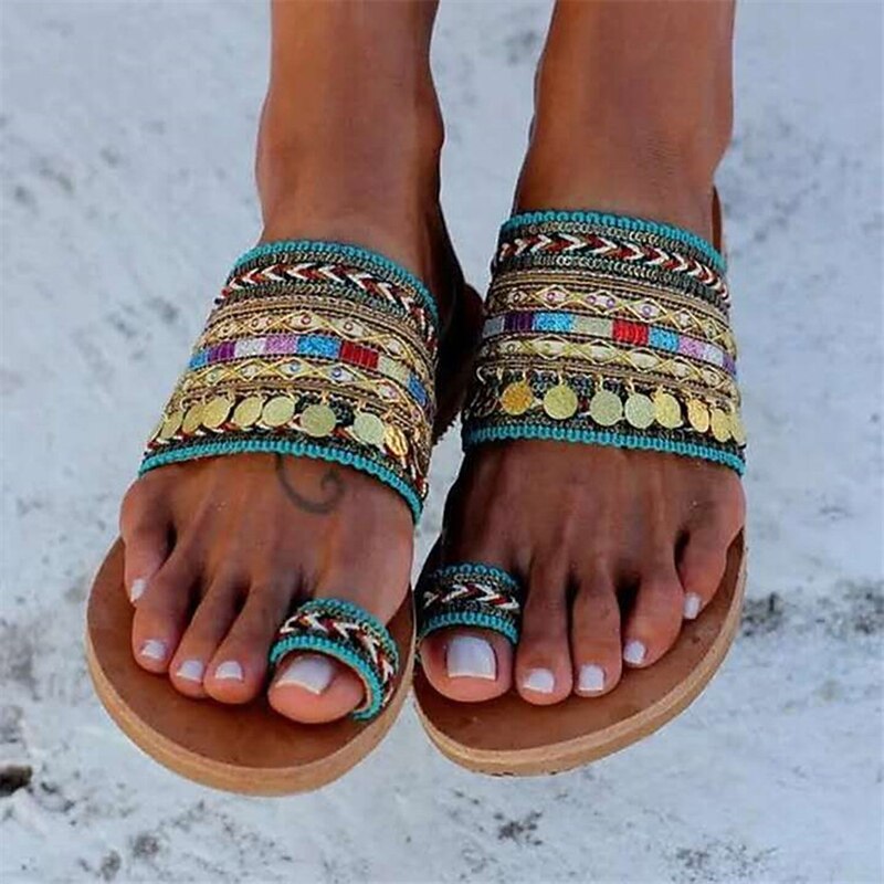 Women's Boho Style Beaded Sandals with Colorful Straps and Toe Ring – Summer Open-Toe Flats for Casual Beach Wear4