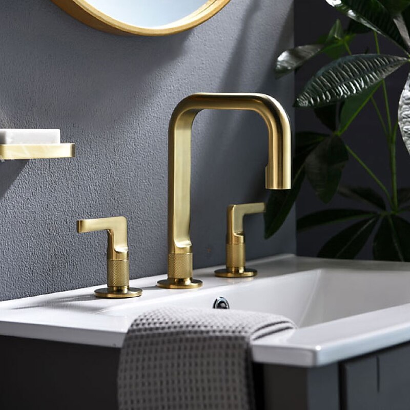 2-Handle Widespread Bathroom Sink Faucet with Faucet Supply Hoses Gold/Gun Metal Grey Basin Faucet Mixer Taps2