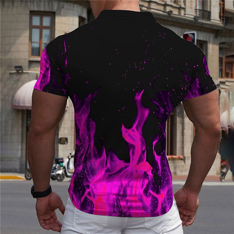Men's Flame Polo Shirts Golf Shirt Short Sleeve Shirt Turndown Casual Daily 3D Print Fuchsia Green Print Button-Down Clothing Apparel Fashion Designer Casual Breathable4