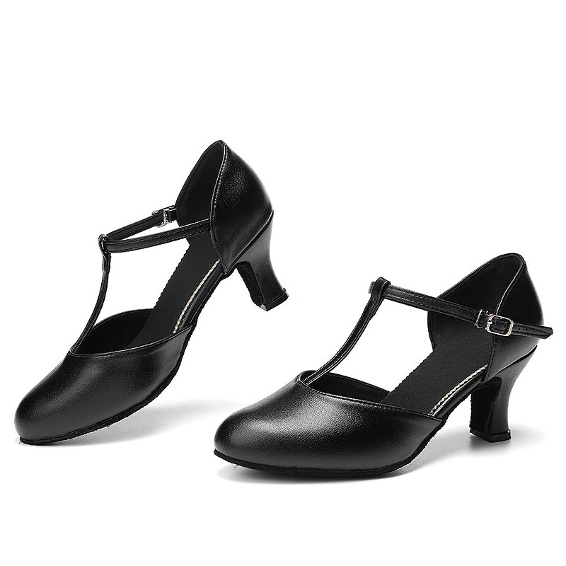 Women's Ballroom Dance Shoes Modern Shoes Character Shoes Performance Practice Ballroom Dance Suede Shoes Simple Style Practice Buckle Cuban Heel Closed Toe Buckle T-Strap Adults' Black3