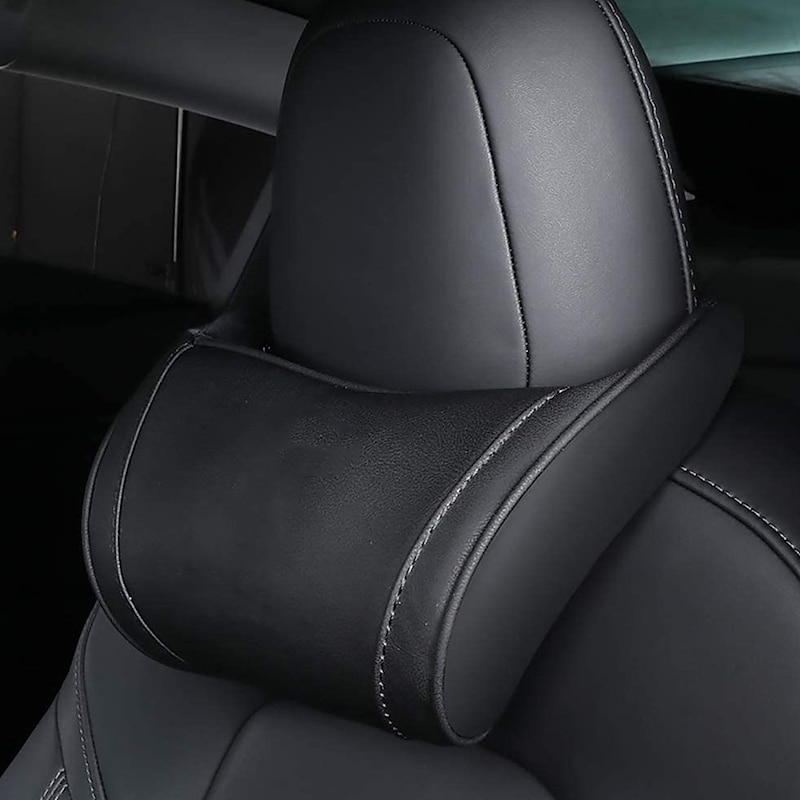 StarFire 1 Pack Genuine Leather Hanging Car Seat Pillow Neck Support Headrest for Tesla 3 S X Y Models Black Red Coffee Colors Optional