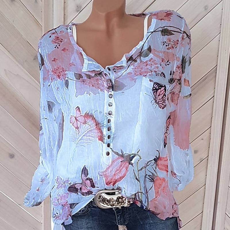 Women's Shirt Blouse Streetwear Holiday Casual Floral Buttons Print Long Sleeve Regular Tops Shirt Collar Daily Going out Weekend White Purple Orange Green Summer Spring Fall2