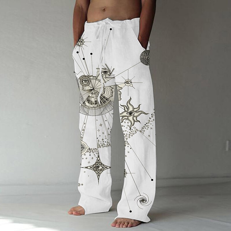 Men's Trousers Summer Pants Beach Pants Straight Elastic Drawstring Design Front Pocket Straight Leg Graphic Prints Astrolabe Comfort Soft Casual Daily For Vacation Linen Like Fabric Fashion Designer2