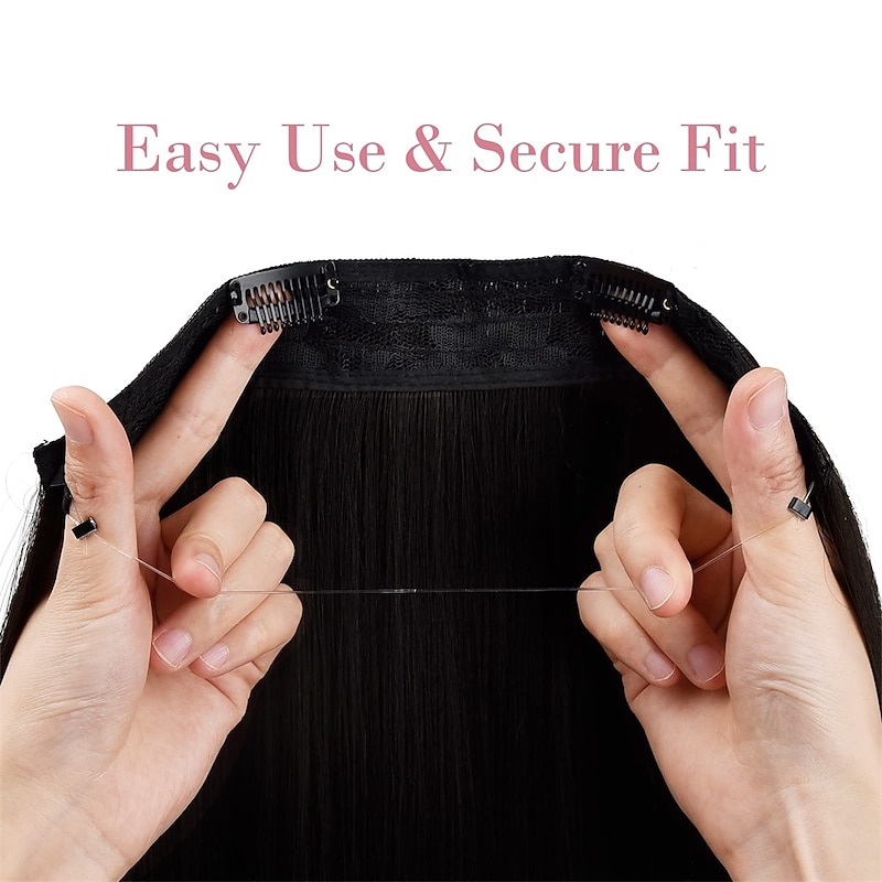 Invisible Wire Hair Extensions with Transparent Headband Adjustable Size Removable Secure Clips in Straight Secret Hairpiece for Women4